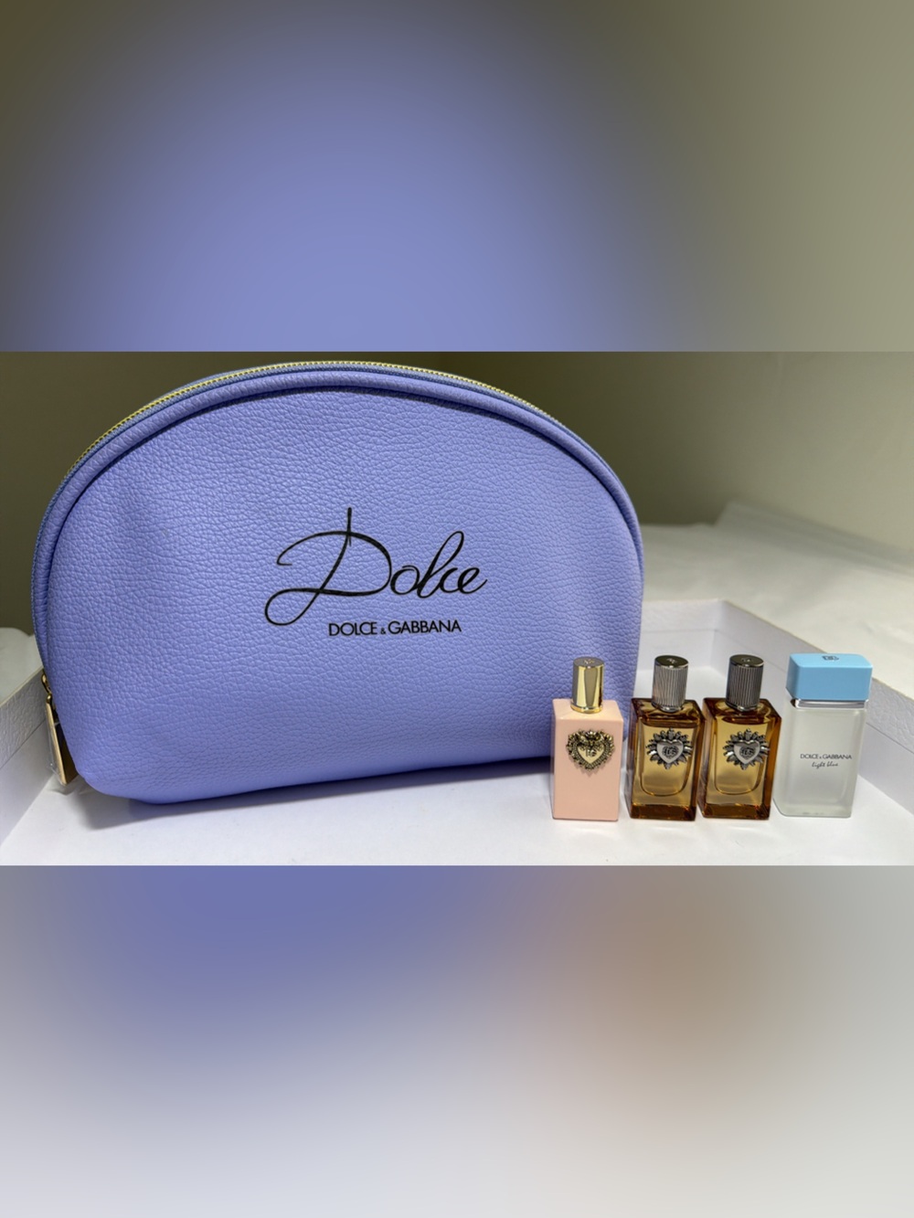 New,unused &Authentic Dolce & Gabbana Lavender Leather Cosmetic Pouch set
